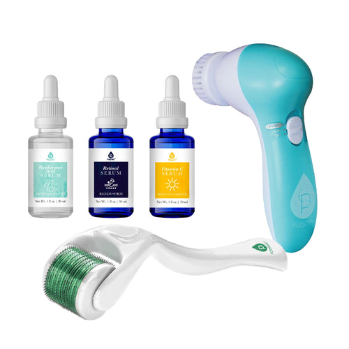 Facial Cleansing Brush, Anti-Aging Serum Set, Micro Needle Derma Roller